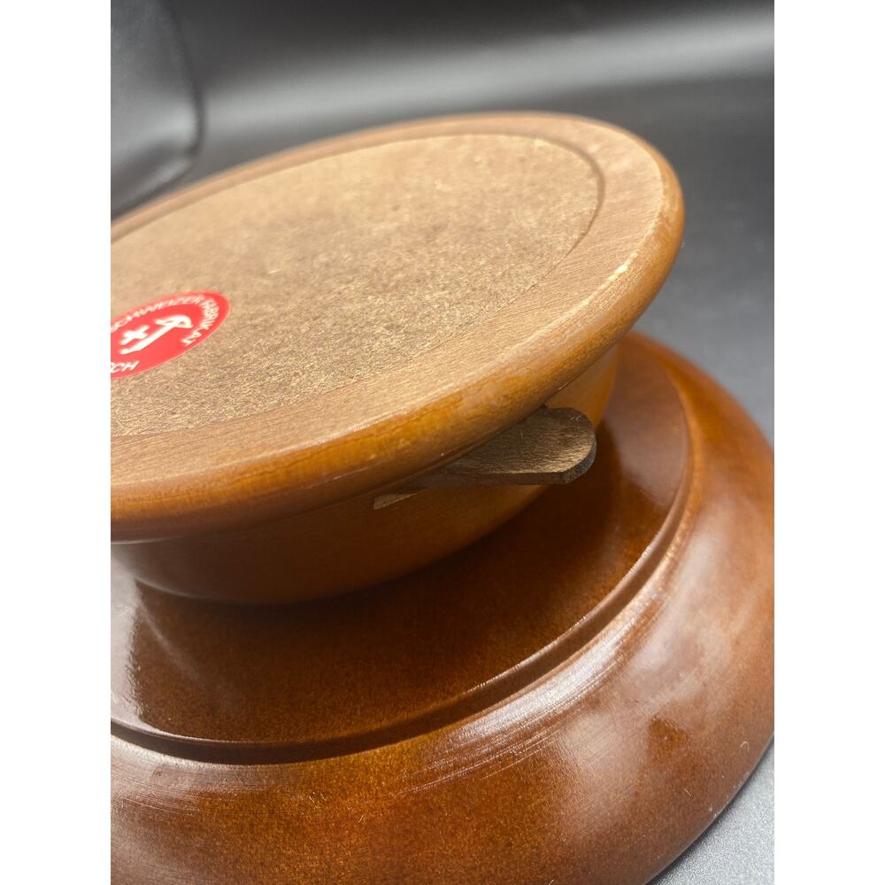 Vintage Cuendet Wood Hand Painted Musical Spins Pedestal Bowl Dish Lara's Theme - Picture 5 of 6